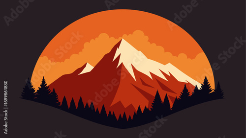 Mountain landscape with sunset and trees