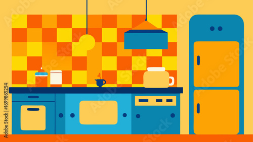 Illustration of a retro style kitchen area