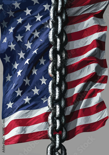 American Flag with Chain Symbolism of Freedom, Confinement, and Division