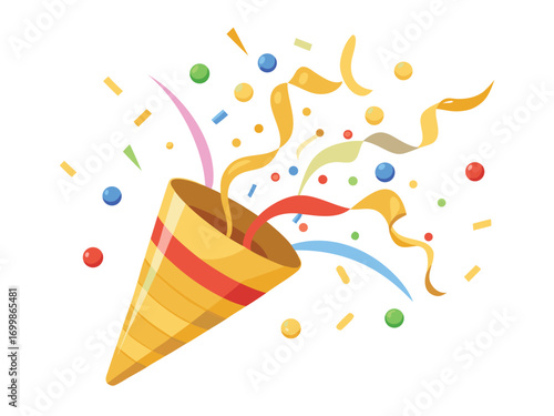 Colorful Party Cone with Streamers and Paper Dots