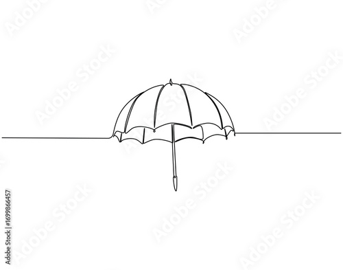 Umbrella continuous line art. Umbrella for sun or rain protection one line drawing. Protection, travel concept vector illustration
