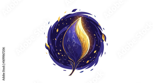 Mystical purple and gold leaf glowing with inner light.