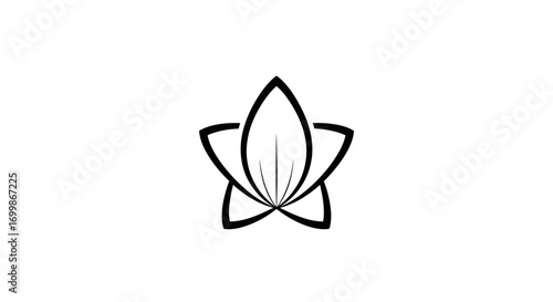 Elegant minimalist outline drawing of a blooming lotus flower symbol.