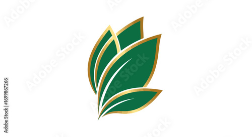 Stylized green leaf logo with elegant gold accents symbolizing growth and nature.