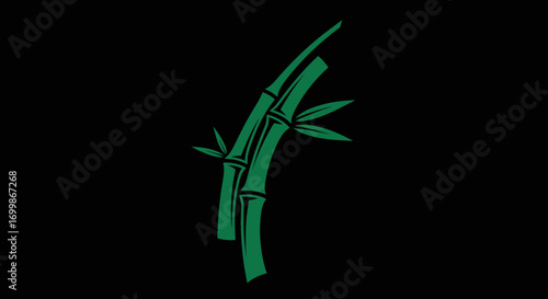 Two green bamboo stalks detailed illustration natural elements simple design artistic representation.