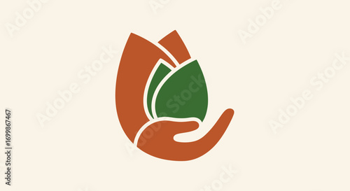 Minimalist logo of a hand gently holding a green plant sprout.