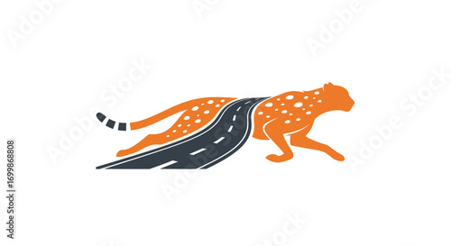 Cheetah Running on a Road Abstract Design.