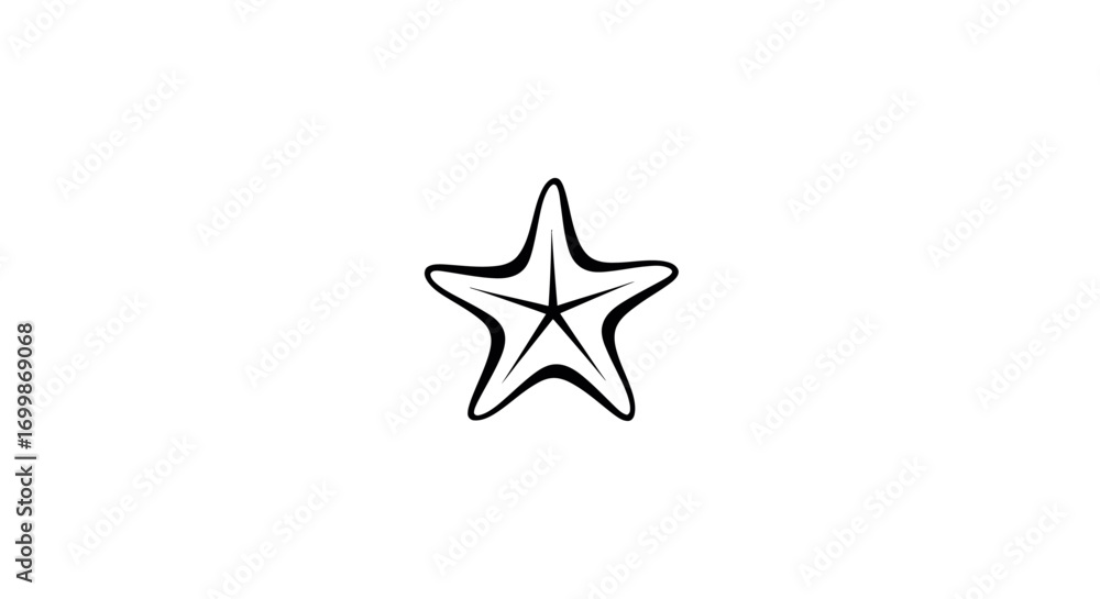 Fototapeta premium Simple black and white starfish illustration on a clean white background.