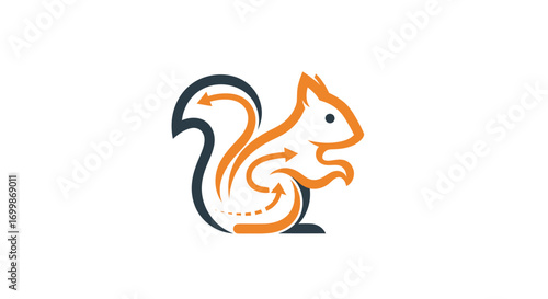 Stylized orange squirrel logo with flowing arrow design.