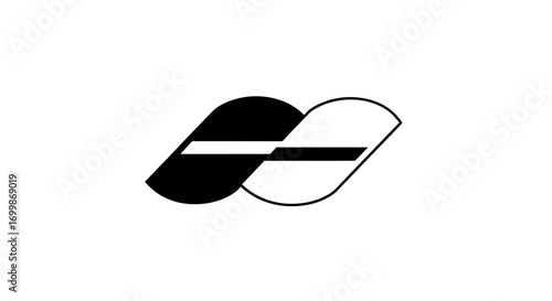 Abstract black and white logo with two overlapping shapes.