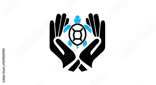 Hands gently holding a small turtle symbolizing protection and care for wildlife.
