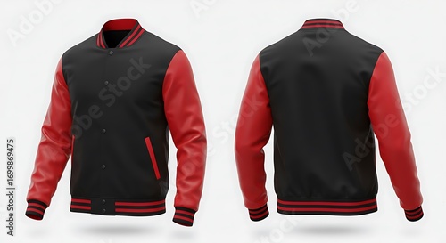 Varsity Jacket: Red & Black 3D Render, Apparel Design