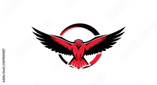 Red and black eagle logo with outstretched wings and a circular emblem.