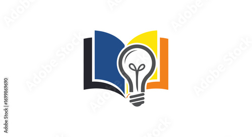 Open Book with Light Bulb Symbolizing Education and Ideas.