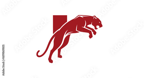 Red leaping panther graphic design logo representing power and agility.