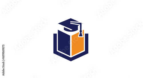 Graduation Cap on Book Logo for Education and Learning.