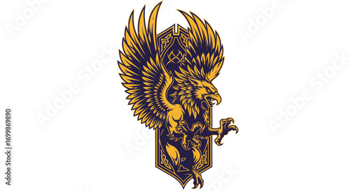 Majestic Griffin Mythical Creature with Spread Wings and Crown.