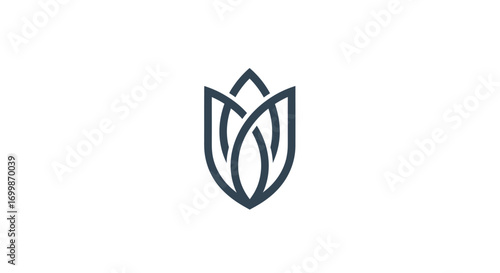 Elegant stylized flower logo design shield shape minimalist aesthetic modern floral emblem simple and sophisticated design.