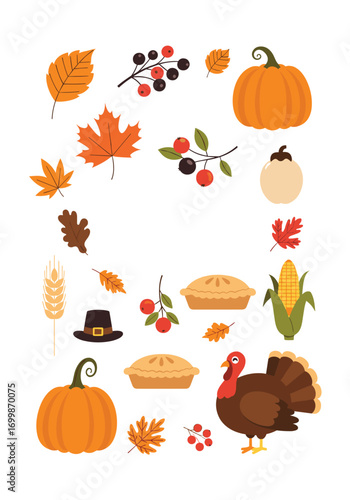 Happy thanksgiving autumn harvest celebration elements collection