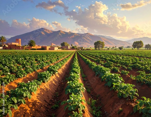 Wallpaper Mural Tranquil agricultural vista showcases vast potato fields and mountain backdrop Torontodigital.ca