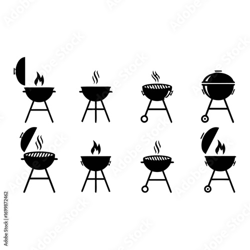 BBQ Grill Icons: Barbecue Silhouette Set for Cooking and Summer, barbecue grill vector illustration
