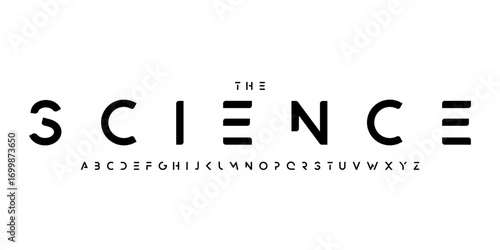 Science technology font, futuristic alphabet for scientific headline, medical digital product logo, display device typography, app UI typographic design. Modern vector typeset.