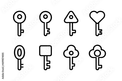 Neon outlined key icons on dark gradient background