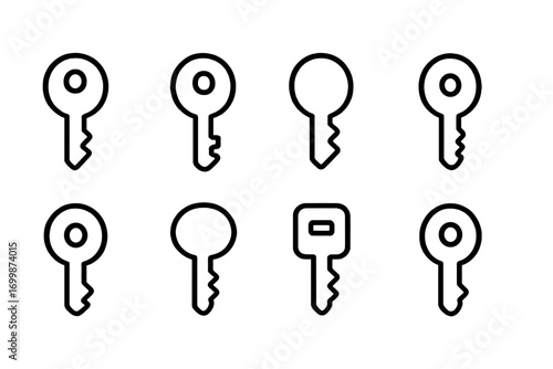 Set of white outline key icons on dark gradient background