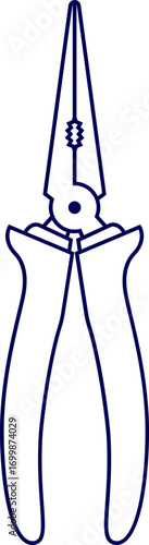 Nose pliers icon vector illustration. needle nose pliers vector art illustration. Precision Long Nose Pliers Outline Vector Illustration. A black and white vector line drawing of long nose pliers