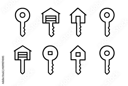 Glowing neon key and house shape pattern on dark background
