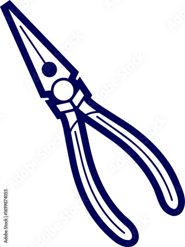 Vector of Nose pliers. Needle nose pliers Outline Vector Illustration. Icon of Precision Long Nose Pliers. flat nose pliers