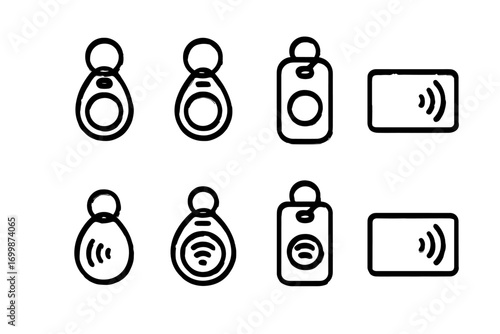 Glowing linear key fobs and cards on metallic background for modern security concepts