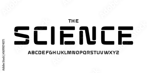 Science technology font, futuristic alphabet for scientific headline, medical digital product logo, display device typography, app UI typographic design. Modern vector typeset.