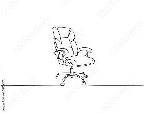 Office chair continuous line art. Executive armchair one line drawing. Office furniture concept vector illustration