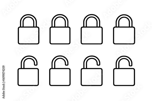 Neon lock icons on gradient background: open and closed variations