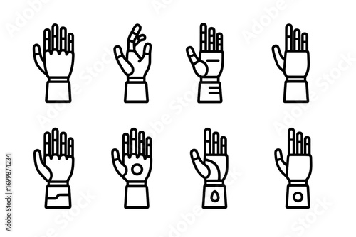 Neon glowing robotic hands on metallic grid background