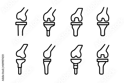 Futuristic neon knee joint types on dark gradient background