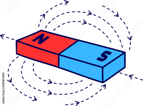 vector illustration of a bar magnet with Magnetism. Concepts of Magnetism with Earth. Polar magnet diagram, magnetic field lines around a bar magnet. bar magnet field lines and magnetic poles. 