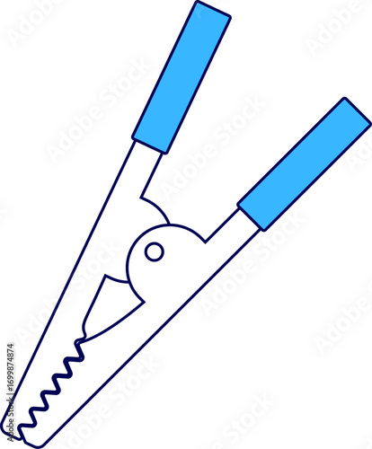 Crocodile clip icon vector illustration. Alligator clip icon. Charging clip for battery, car service concept. Electric accumulator clamp, connector sign on white background. Electric Connector Icon. 