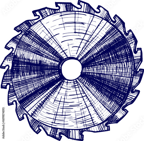 Vector of Circular saw blade. Circular Saw Blade Illustration for Woodworking, Cutting Tools, Carpentry Equipment, Power Tool Design, Metalwork, Industrial Machinery and Workshop