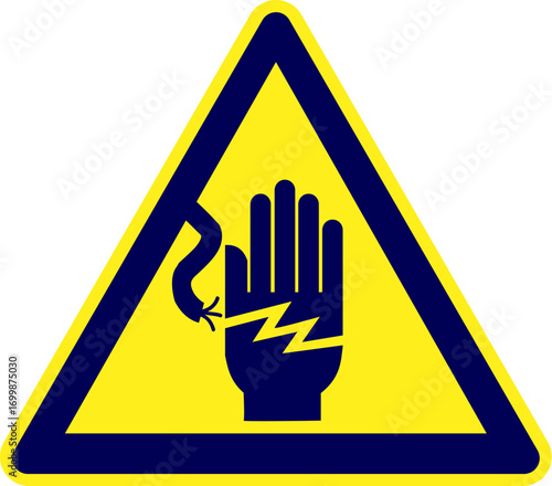 Vector of Electrical shock sign. Triangle Yellow Electricity Warning Symbol. Electric hazard sign. Electric Shock Risk or Electrical Hazard sign. Icon of electricity, high voltage, electrical danger.