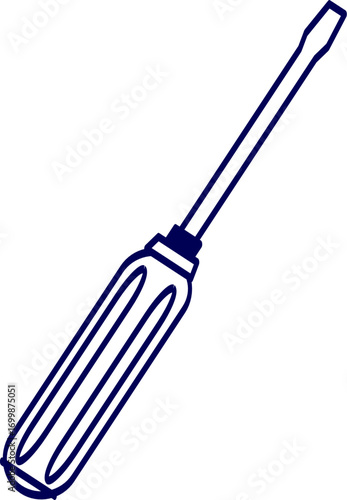 Flat Screwdriver isolated on white background. Flathead screwdriver tool icon vector. Cute screwdriver flat vector. Line Art Drawing of a Flathead Screwdriver Tool, Isolated on White