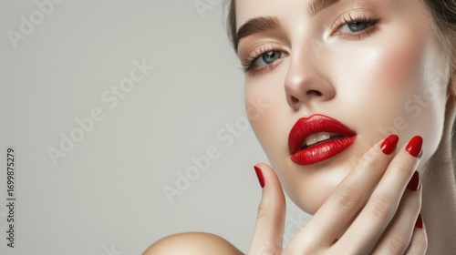 French Style Beauty Concept: Close-Up of Red Nail Polish & Makeup Primer for Youthful Female Skin Care on Clean White Background