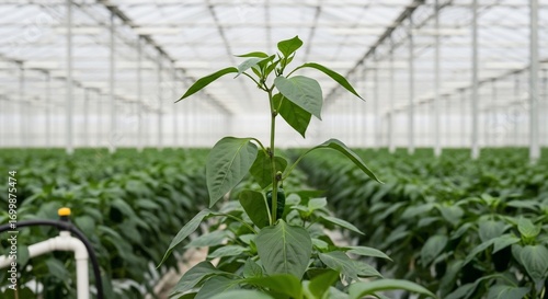 Green pepper plants growing in greenhouse agriculture farming horticulture