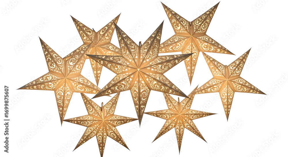 Fototapeta premium Festive illuminated star lanterns radiate holiday cheer and seasonal celebrations