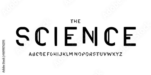 Science technology font, futuristic alphabet for scientific headline, medical digital product logo, display device typography, app UI typographic design. Modern vector typeset.