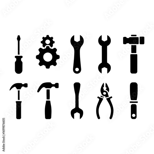  Basic Tool Kit Silhouette: Vector Icons for Repair and Construction, tools icons set