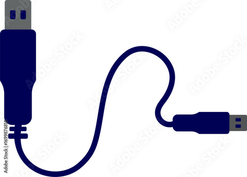 USB-A to Mini-B cable silhouette vector. usb type a to usb type c charging and data transfer cable. USB cable. Icon for design. usb flash drive icon