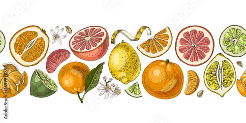 Seamless border with citrus fruits