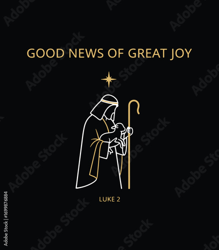 Good News of Great Joy – Luke 2 Bible Verse Christmas T‑Shirt with Minimal Nativity Shepherd

